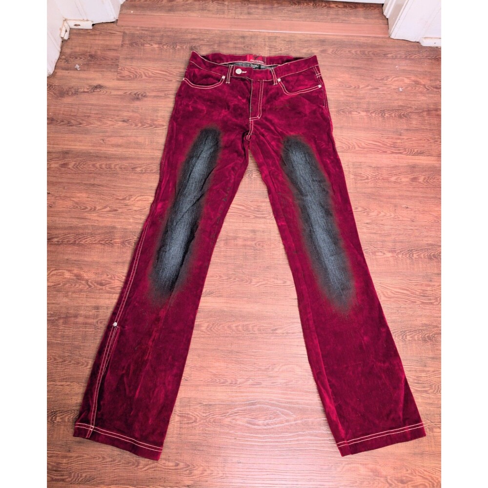 VTG Y2K Flame by /Johnny Blaze Red Velvet & Denim Jeans-Straight w/Slits-Sz 7/8